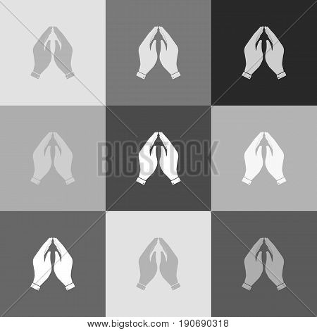 Hand icon illustration. Prayer symbol. Vector. Grayscale version of Popart-style icon.