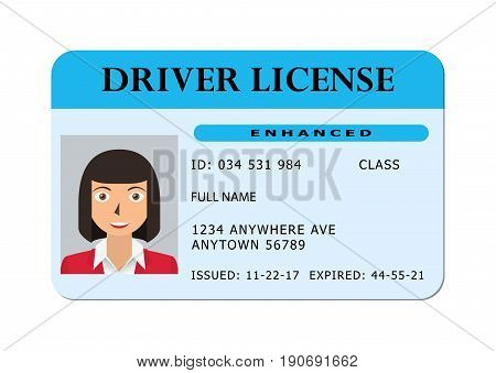Driving id license with person photo identification card. Vector illustration.