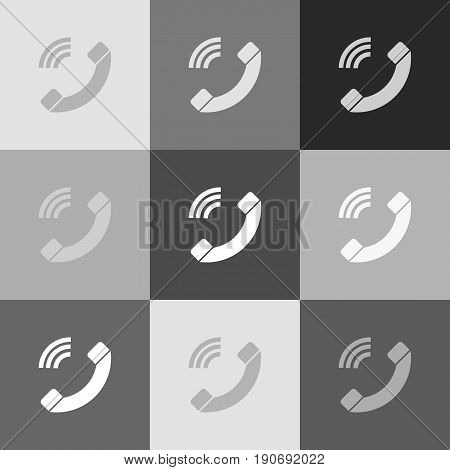 Phone sign illustration. Vector. Grayscale version of Popart-style icon.