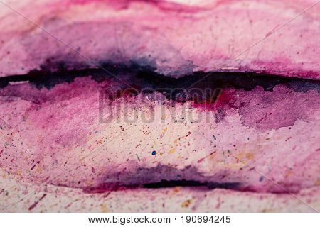 Creative lips watercolor image. Close up macro shoot. Copyspace for art and design