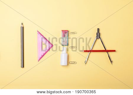 Word Idea, Stationery Objects And Tools