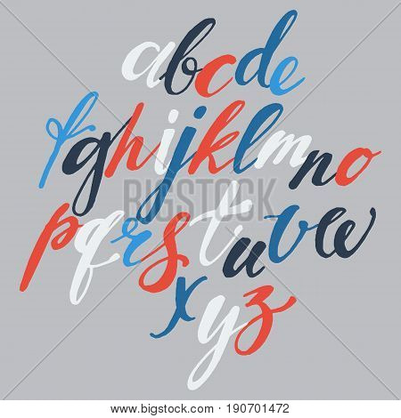 Calligraphic abc. Handwritten alphabet in brush style. Modern letttering in vector.
