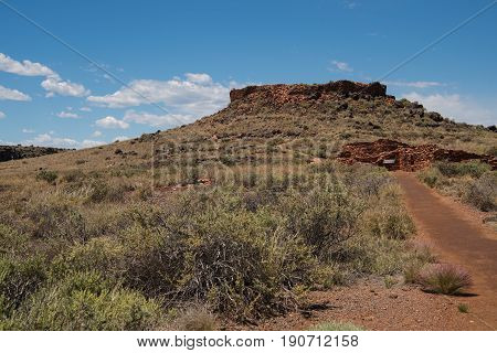 Citadel and Nalakihu Pueblos are part of the Wupatki National Monument near Flagstaff in northern Arizona USA prairie