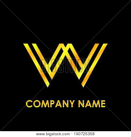 Initial letter VV elegant gold reflected lowercase logo template in black background