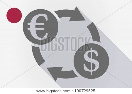 Long Shadow Japan Flag With  An Euro Dollar Exchange Sign