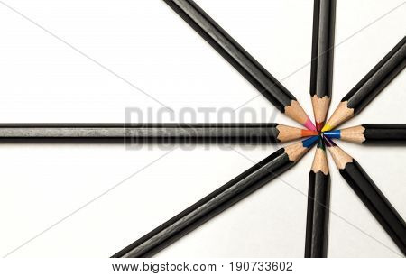 Multi colored black colored pencil pinwheel background