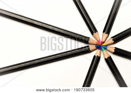 Multi colored black colored pencil pinwheel background