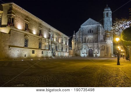 Savior Chapel (El Salvador) at night Ubeda Jaen Spain