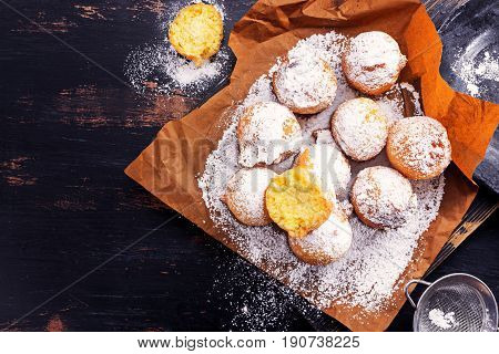 Fried carnival italian dessert in carnival top view