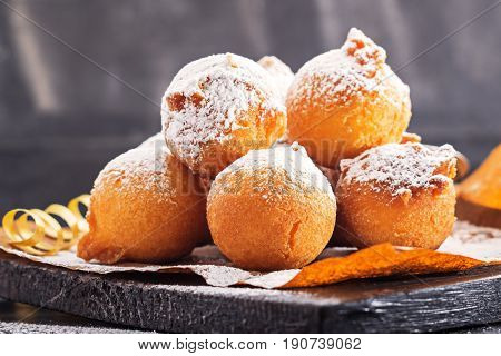 Fried carnival italian dessert in carnival top view