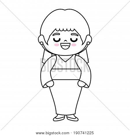 kawaii japanese girl wearing a kimono icon over white background vector illustration