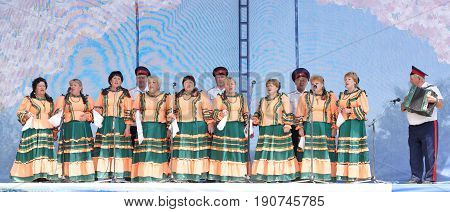RazdorskayaRostov Region Russia- June 04; 2017: Group of elderly Cossacks singing at the Trinity