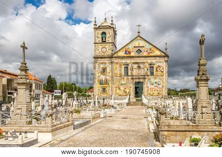 VALEGA,PORTUGAL - MAY 12,2017 - View at the church Our Lady of Amparo in Valega - Portugal. Church is decorated with painting.
