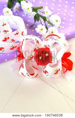 Handmade bow of ribbon, children hair accessory