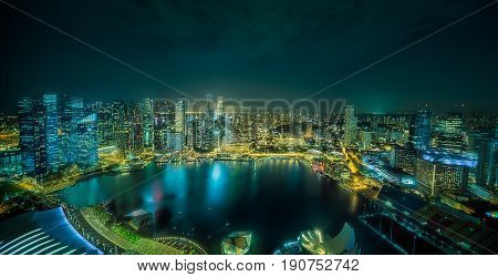 Vibrant panorama background of Singapore skyline at the business bay