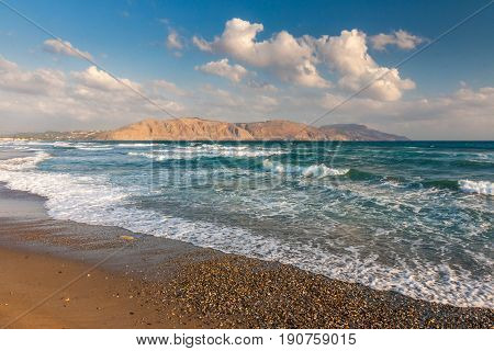 Wide beach in the summer in the northwest of Crete between the cities of Chania and Rethymno Greece