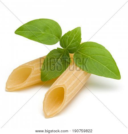 Italian pasta isolated on white background. Pennoni. Penne rigate.