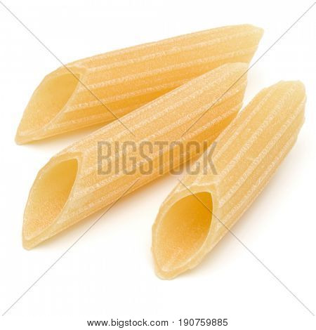 Italian pasta isolated on white background. Pennoni. Penne rigate.