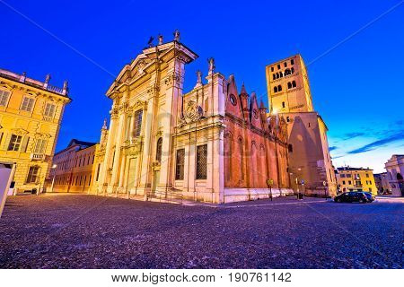 Mantova City Piazza Sordello And Cathedral Evening View