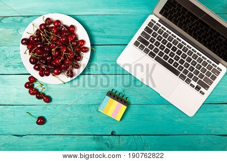 Cherries On A Bright Background