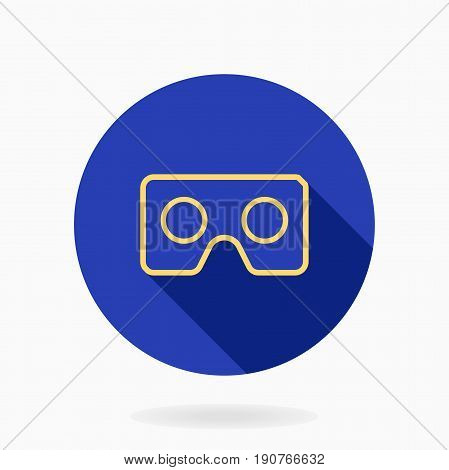 Fine vector golden icon with VR logo in blue circle. Flat design with long shadow. Virtual reality logo