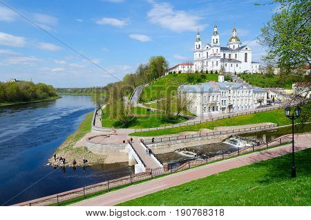 Holy Dormition Cathedral on Assumption Mount and Holy Spirit Monastery at confluence of rivers Vitba and Western Dvina Vitebsk Belarus