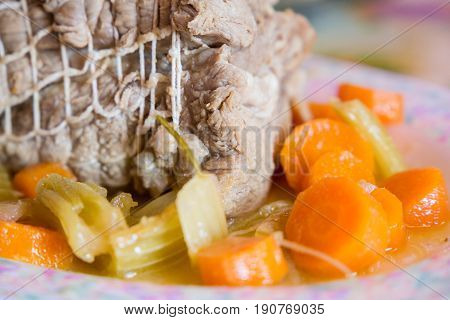 Rost Beef steack with carrots and rosemay