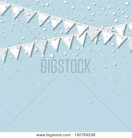 Garland Flags. Admirable Celebration Card With White Stitched Cutout Paper Garland Flags And Confett