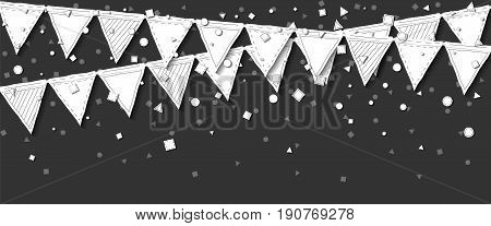 Garland Flags. Comely Celebration Card With White Stitched Cutout Paper Garland Flags And Confetti O