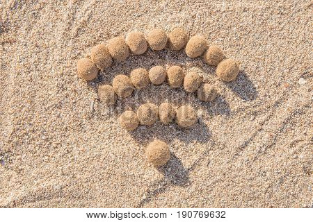Wifi Sign Created With Dried Algae Ball On Sand Beach