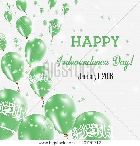 Saudi Arabia Independence Day Greeting Card. Flying Balloons In Saudi Arabia National Colors. Happy