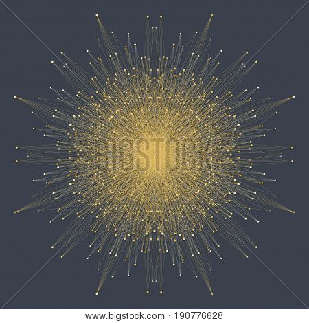 Fractal element with connected lines and dots. Big data complex. Particle compounds. Network connection, lines plexus. Minimalistic chaotic design, vector illustration