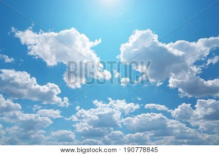 Deep blue sky and summer sun. Nature airscape.