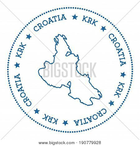 Krk Map Sticker. Hipster And Retro Style Badge. Minimalistic Insignia With Round Dots Border. Island