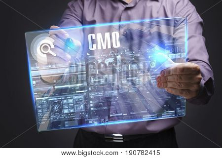 Business, Technology, Internet And Network Concept. Young Businessman Working On A Virtual Screen Of