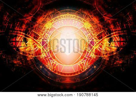 Zodiac collage in cosmic space. Abstract color background