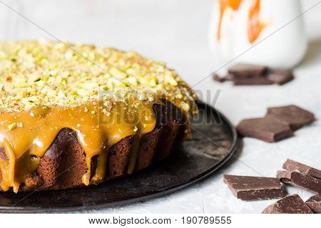 Chocolate Cake With Pistachios And Salted Caramel