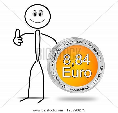 Stickman with 8,84 Euro minimum wage - in german - 3D illustration