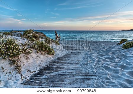 Boardwalk in Alghero at sunset. Sardinia Italy