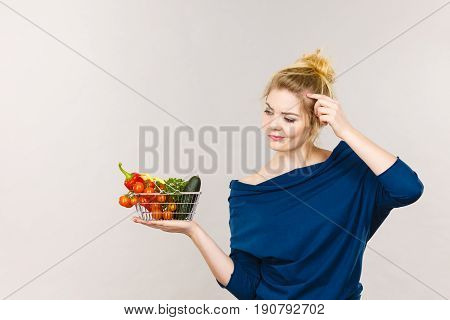 Woman With Vegetables, Thinking Face Expression