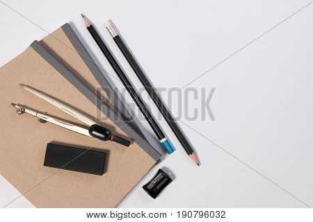 Mathematics Math Desk Or Math Office Supplies. Education Math Workplace With Pen, Notebook, Divider