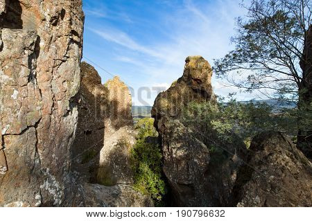 The popular tourist attraction of Hanging Rock. A volcanic group of rocks atop a hill in the Macedon ranges, Victoria, Australia