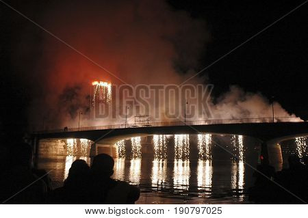 View of the fireworks for the Luminara in Pisa