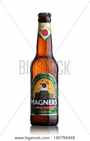 London, Uk - June 9, 2017: Bottle Of Magners Original Irish Cider On White.
