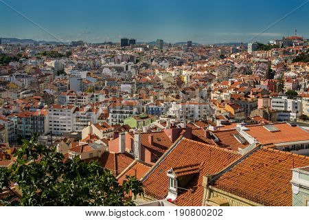 Lisbon Portugal. 05 June 2017.View of Lisbon town rooftops from the Senhora do Monte viewpoint in Graca. Lisbon Portugal. photography by Ricardo Rocha.