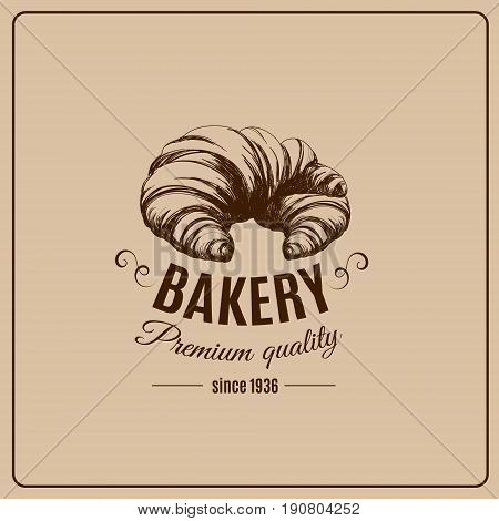 Hand drawn illustration of croissant isolated . Bakery product. Template for poster business card banner label and icon for bakery shop and menu. Bakery hand sketched.