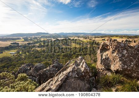 The popular tourist attraction of Hanging Rock. A volcanic group of rocks atop a hill in the Macedon ranges, Victoria, Australia