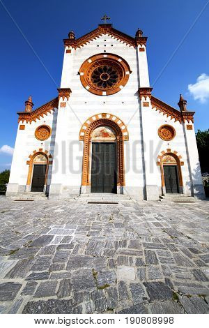 Church    The Mercallo  Old   Closed Brick Tower Sidewalk Italy