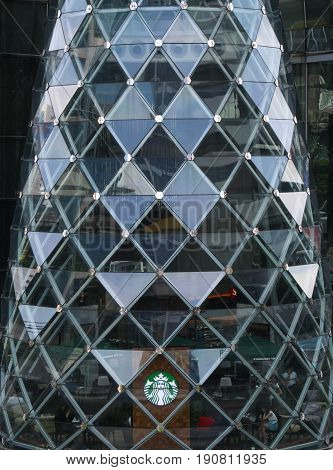 BANGKOK, THAILAND - JUNE 10, 2017 : Starbucks sign in Starbucks restaurant at sathorn square.