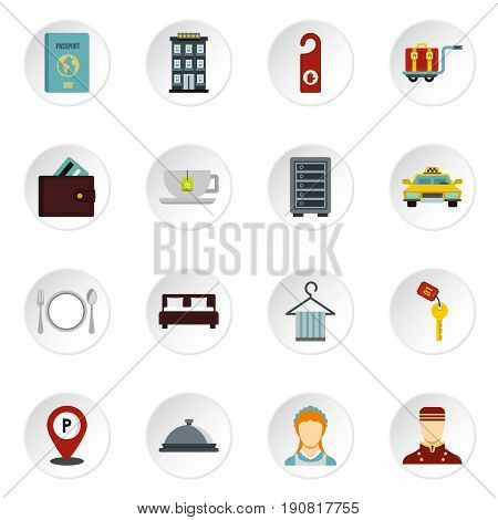 Hotel icons set. Flat illustration of 16 hotel vector icons set illustration